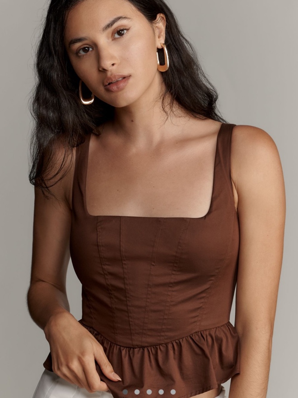 Mare Mare Brown Square-Neck Peplum Tank Top
